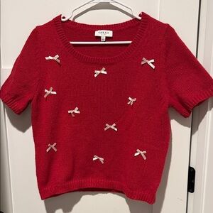 GILLI-Red Sweater with Bow Accents